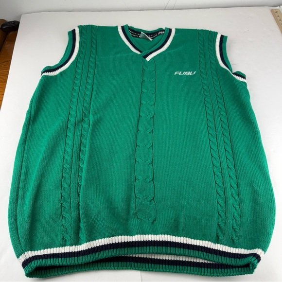 FUBU Other - Vintage Fubu Mens XL Green Cable Knit Sweater Vest SEE ALL PICS.